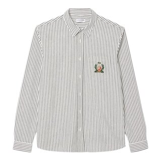 Lacoste Chemise légère lignées avec écusson - Blanc/Bleu Marine