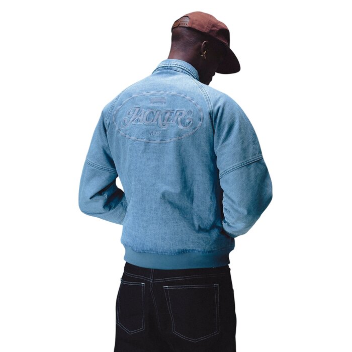 Jacker Stamp Dyed Bomber Denim Jacket - Blue