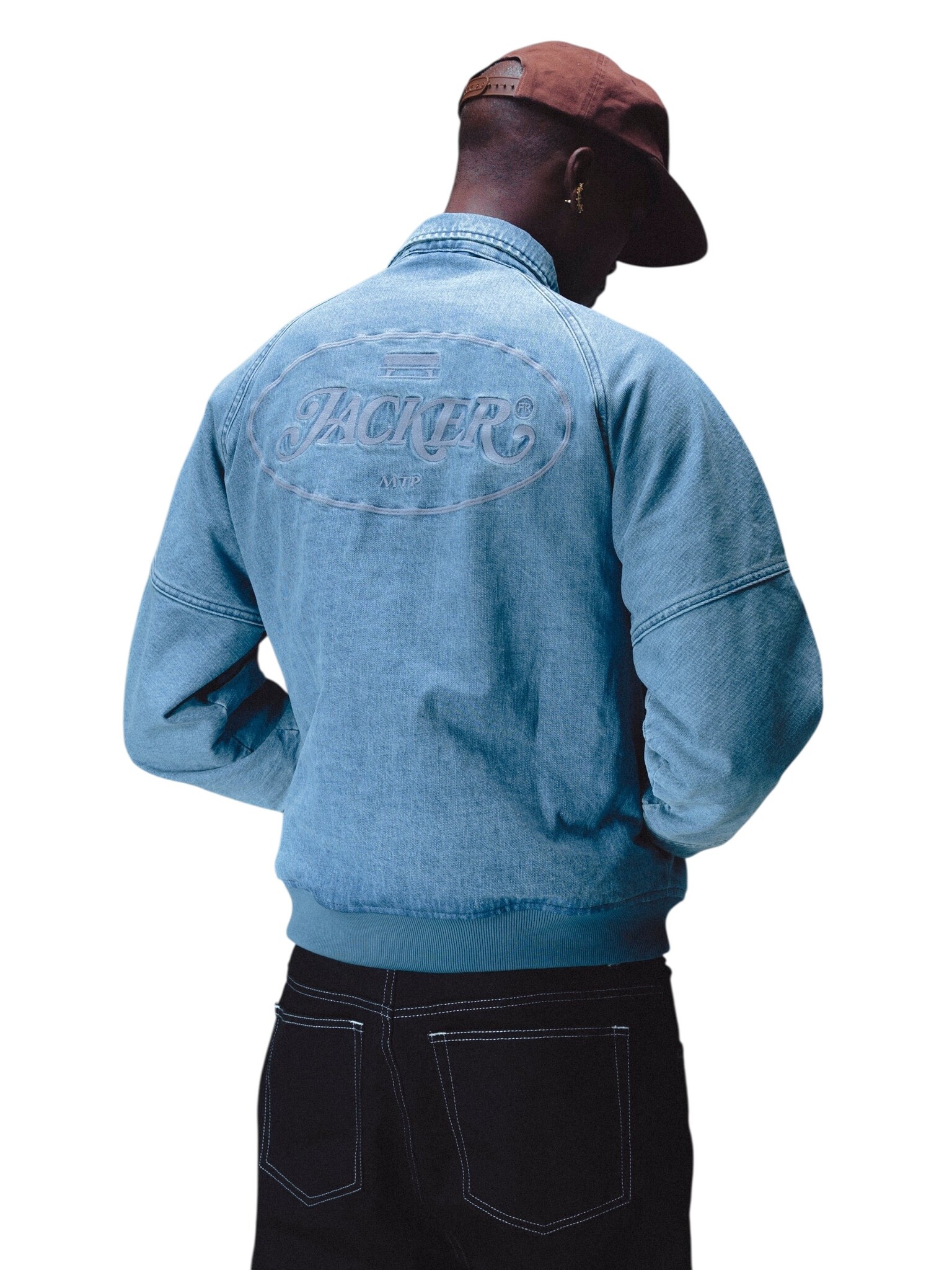 Jacker Stamp Dyed Bomber Denim Jacket - Blue