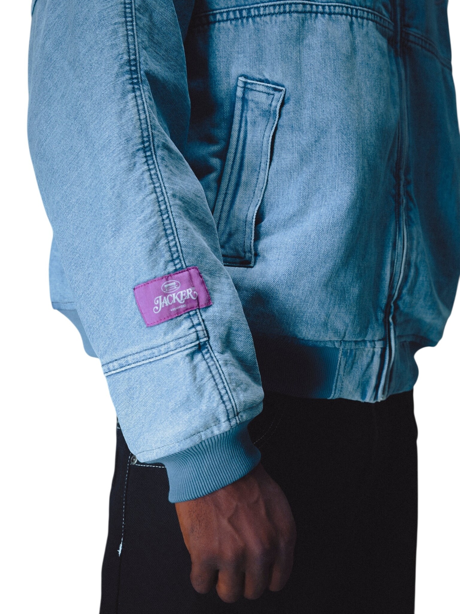 Jacker Stamp Dyed Bomber Denim Jacket - Blue