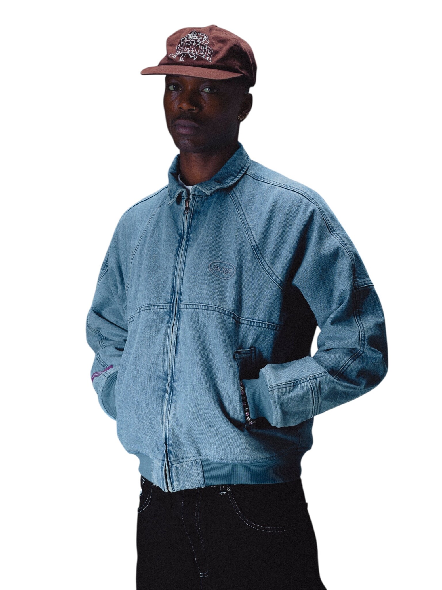 Jacker Stamp Dyed Bomber Denim Jacket - Blue