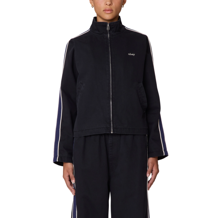 Obey Astrid Stripe Jacket - Digital Black Faded Wash