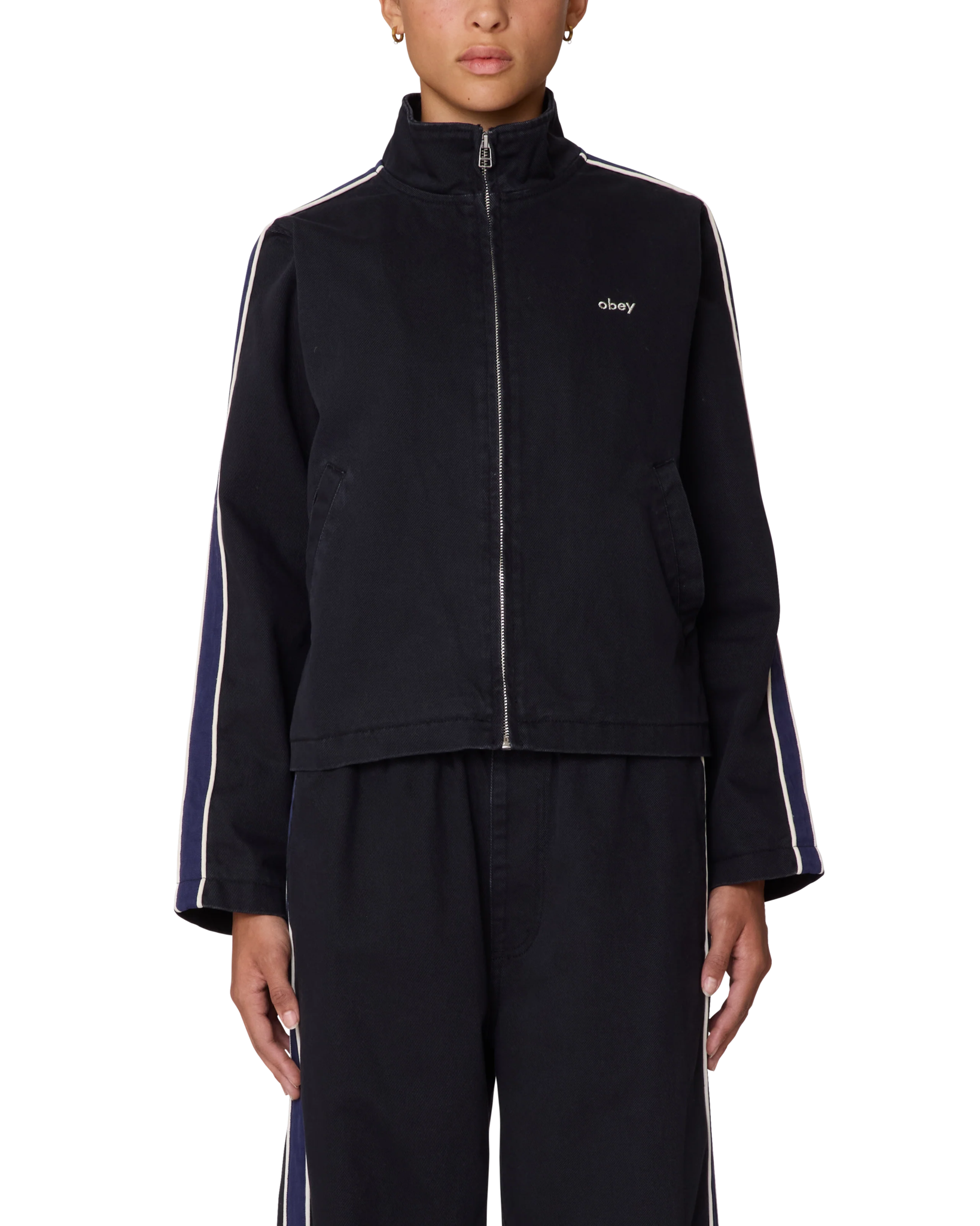 Obey Astrid Stripe Jacket - Digital Black Faded Wash