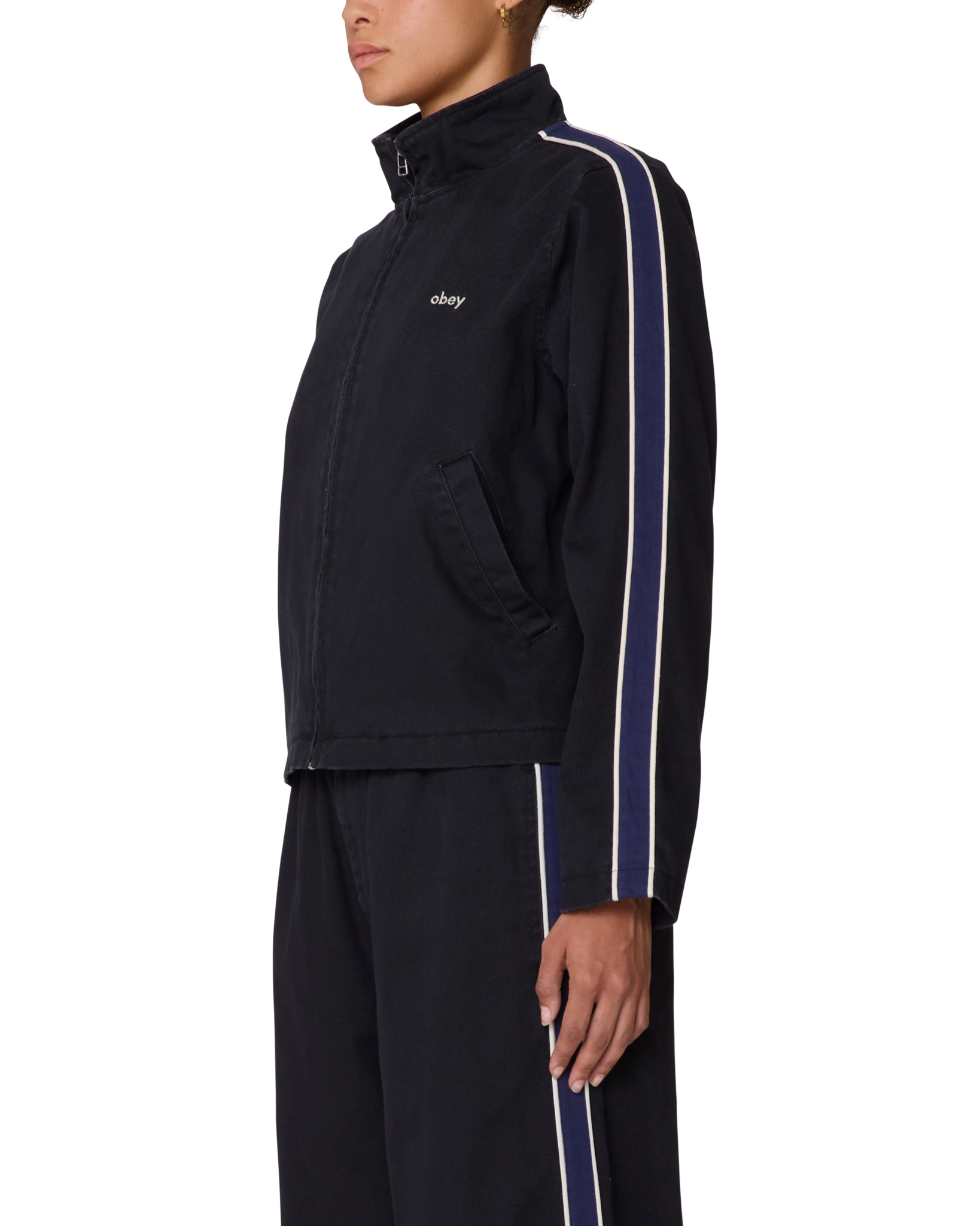 Obey Astrid Stripe Jacket - Digital Black Faded Wash