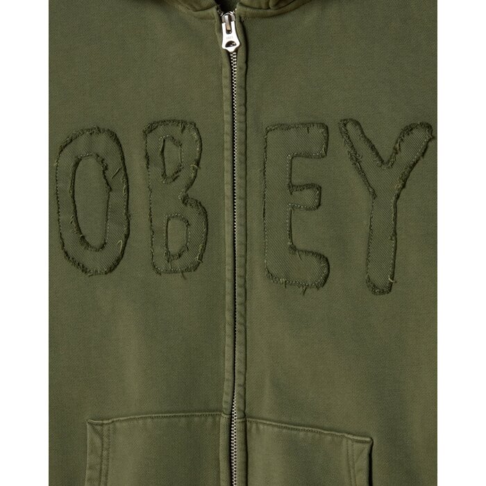 Obey Hybrid Faded Zip Hood - Deep Lichen Green (Faded Wash)