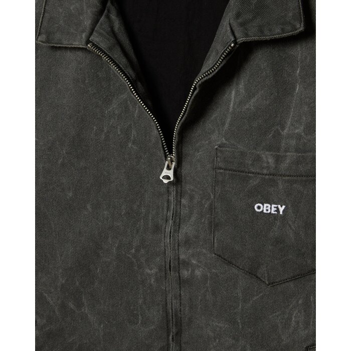 Obey Workman Zip Jacket - Black Wrinkle Wash