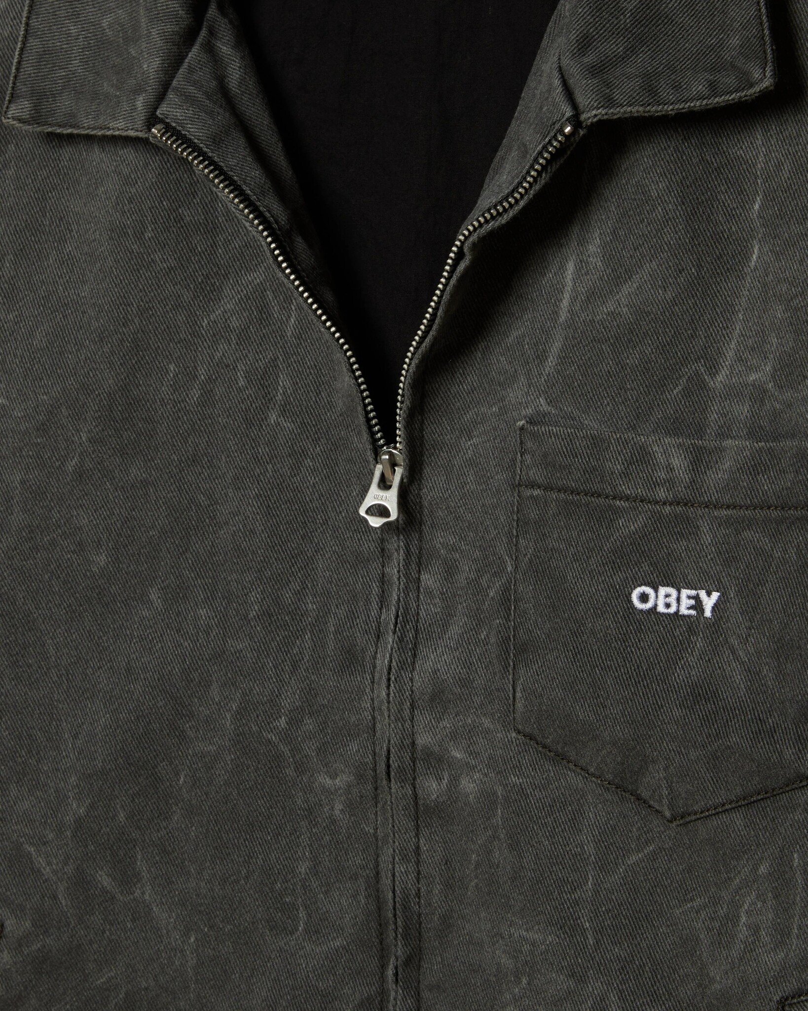 Obey Workman Zip Jacket - Black Wrinkle Wash