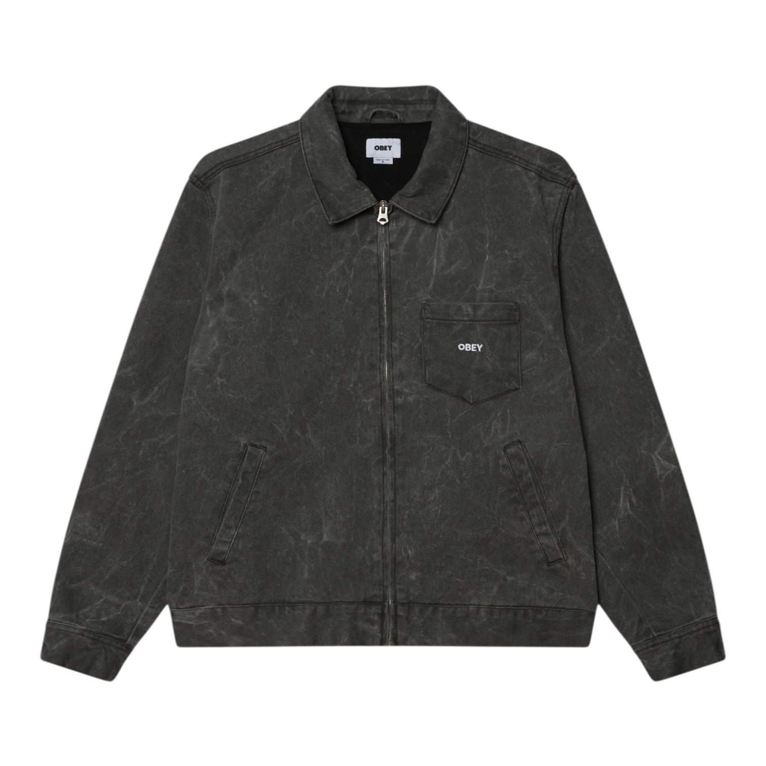 Obey Workman Zip Jacket - Black Wrinkle Wash