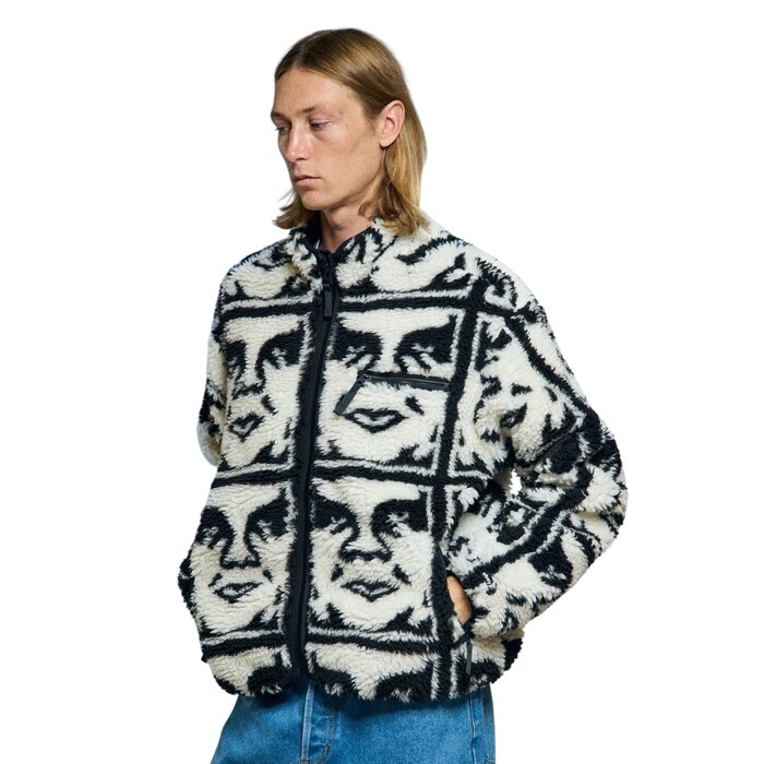 Obey Repeated Icon Sherpa Jacket - Black Multi