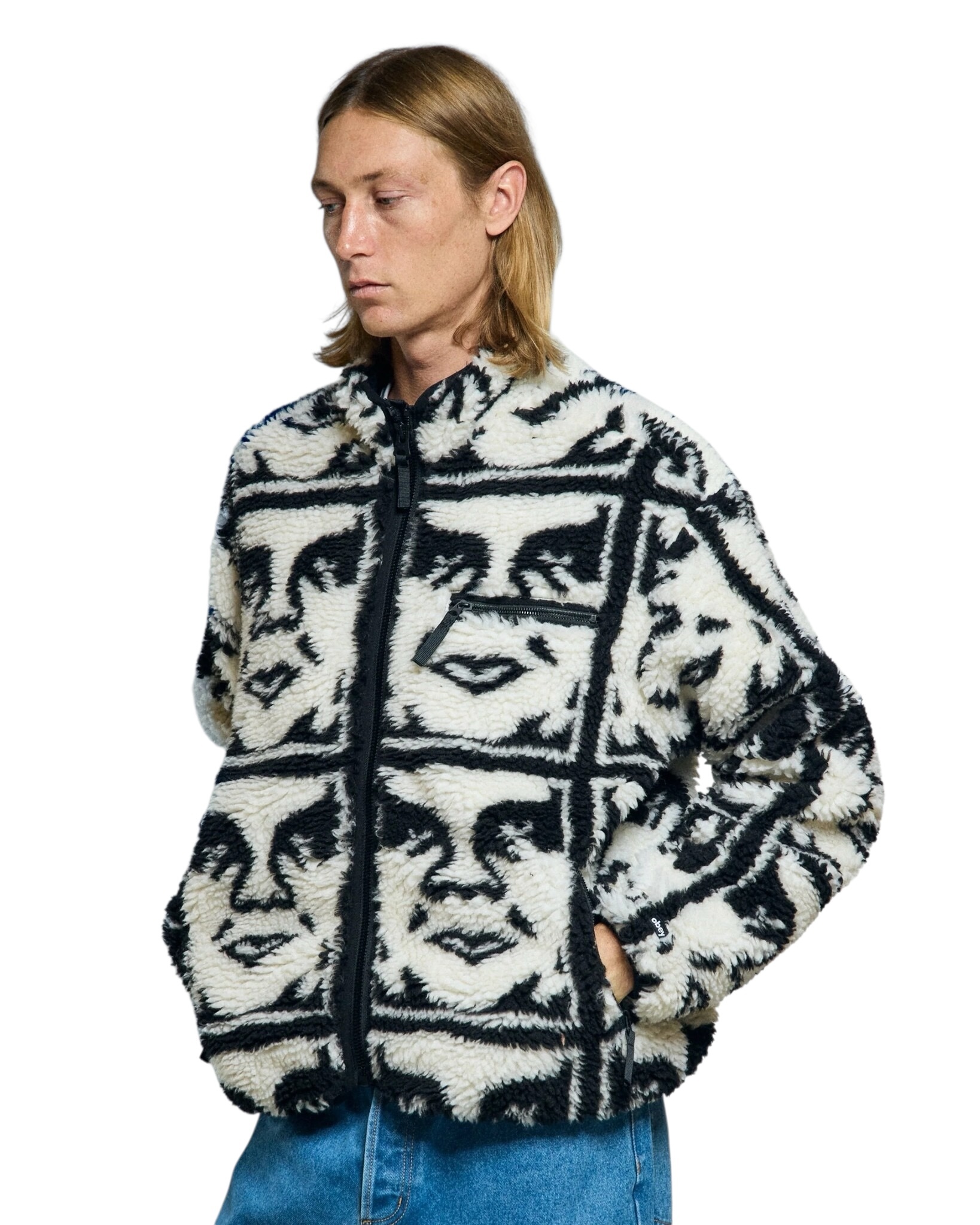 Obey Repeated Icon Sherpa Jacket - Black Multi