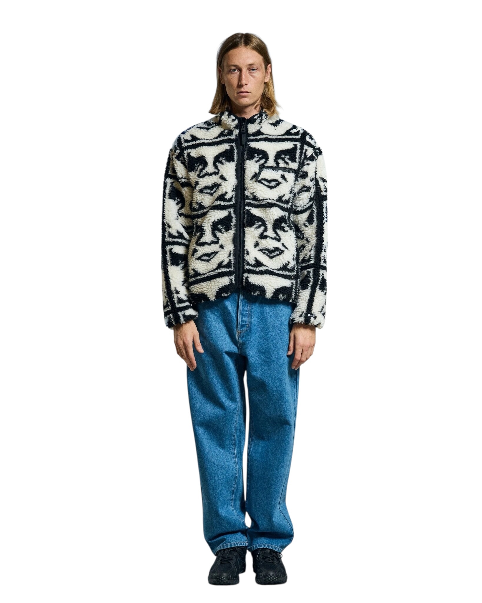 Obey Repeated Icon Sherpa Jacket - Black Multi
