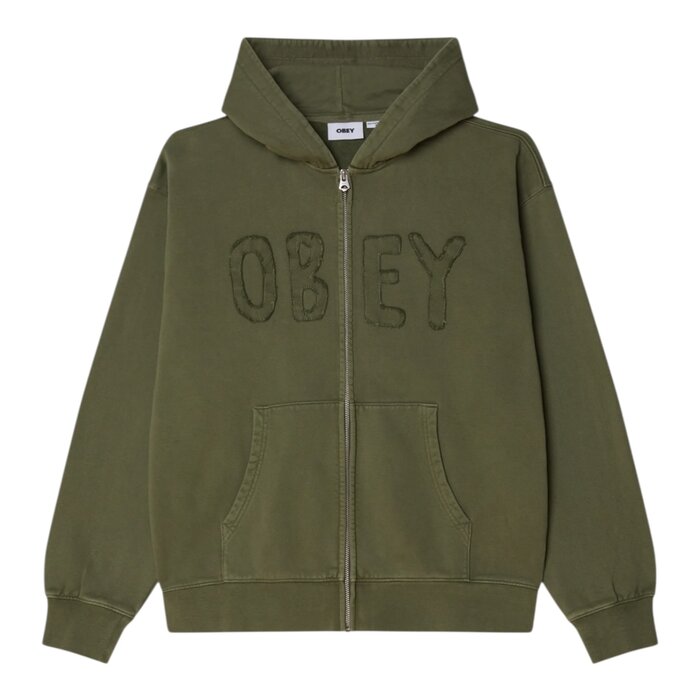 Obey Hybrid Faded Zip Hood - Deep Lichen Green (Faded Wash)