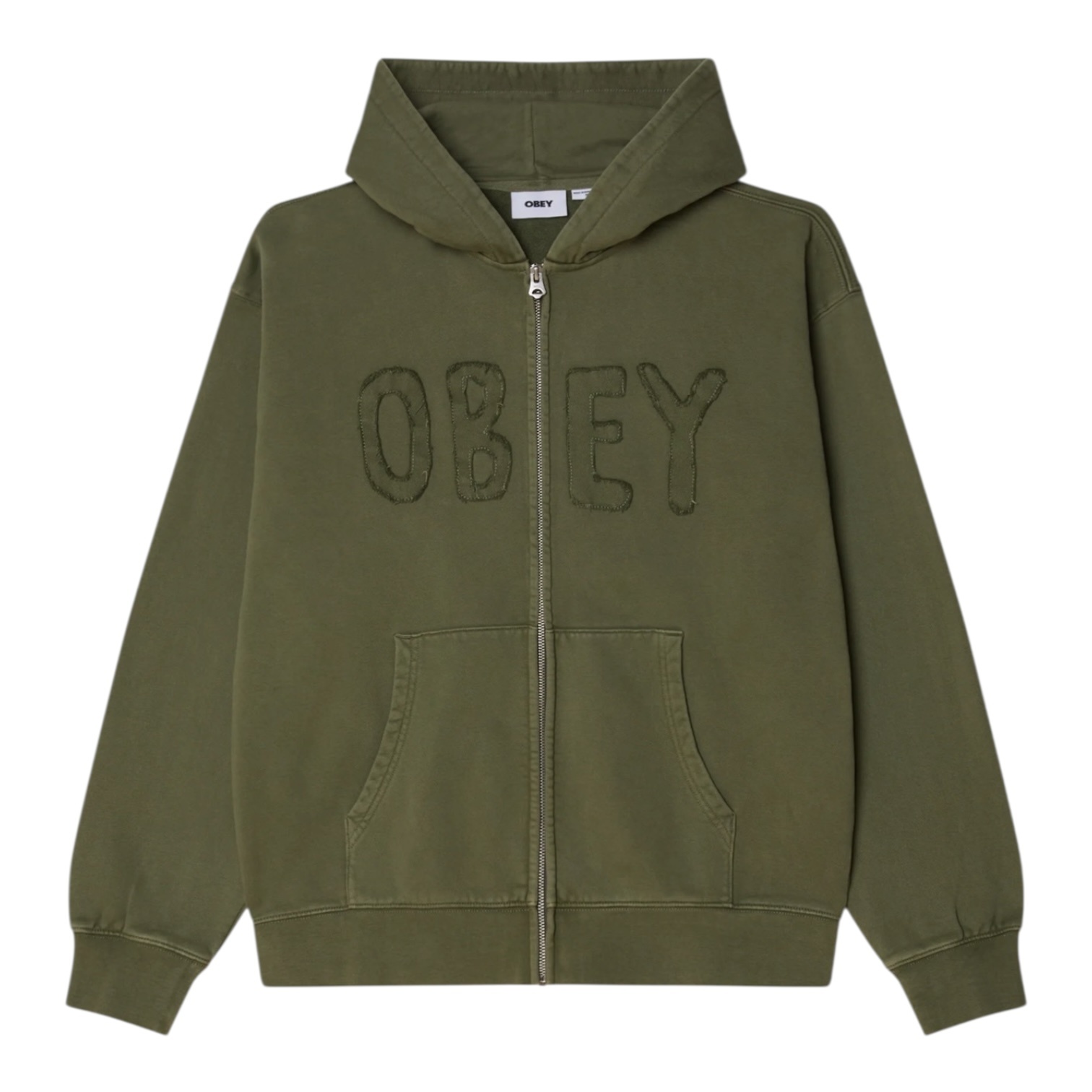Obey Hybrid Faded Zip Hood - Deep Lichen Green (Faded Wash)