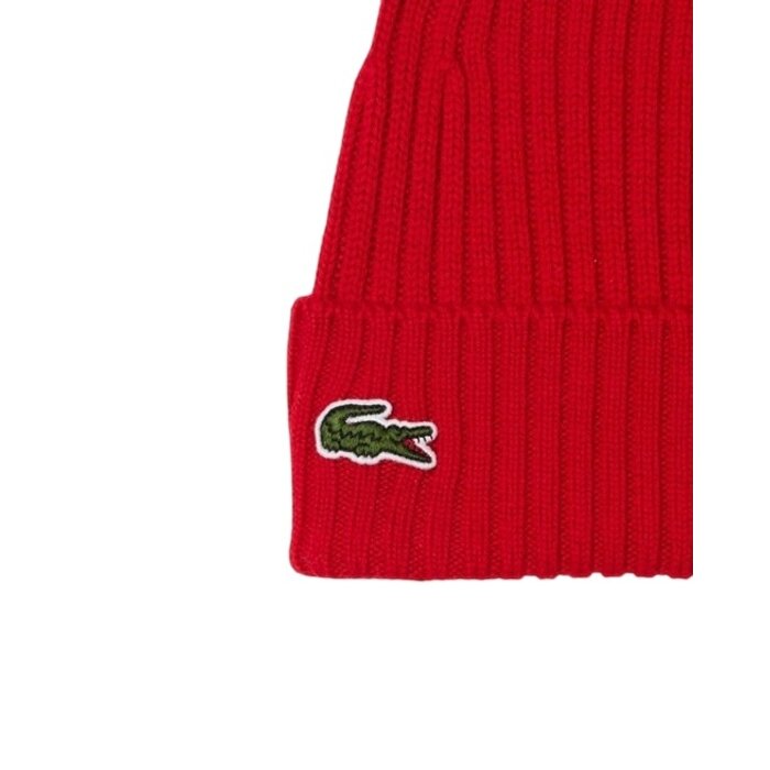 Lacoste Bonnet côtelé en laine - Rouge