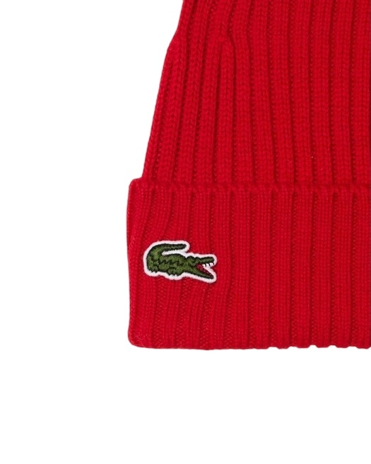 Lacoste Bonnet côtelé en laine - Rouge