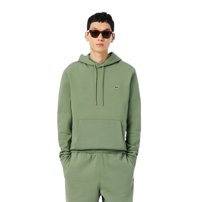 Lacoste Sweatshirt à capuche en coton biologique - Vert Thyme
