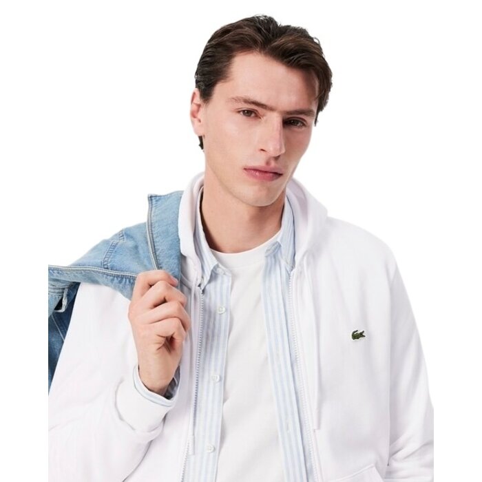 Lacoste Sweatshirt Zippé Lacoste avec Poche Kangourou - Blanc