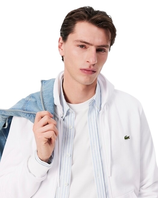 Lacoste Sweatshirt Zippé Lacoste avec Poche Kangourou - Blanc