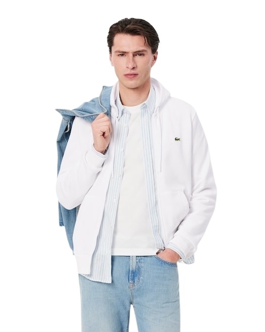 Lacoste Sweatshirt Zippé Lacoste avec Poche Kangourou - Blanc
