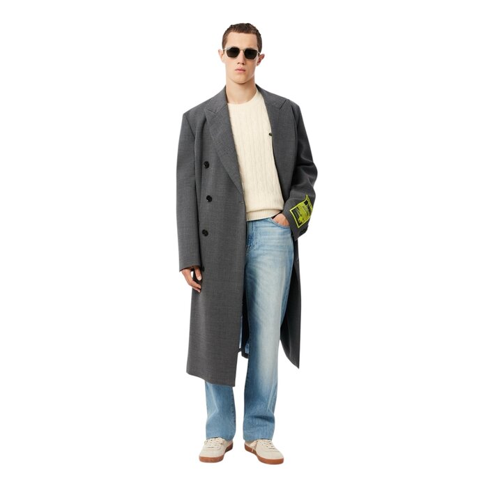 Lacoste Pull Torsadé en Laine Cardée Col Rond - Blanc