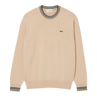 Lacoste Pull Jersey Coton Rayé - Beige/Bleu Marine