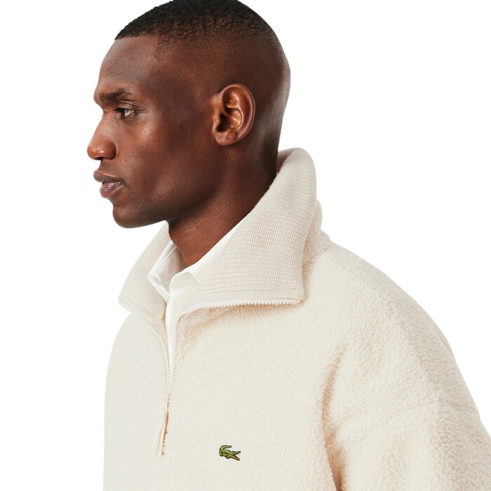 Lacoste Sweatshirt Polaire Col Montant Zippé - Blanc XFJ