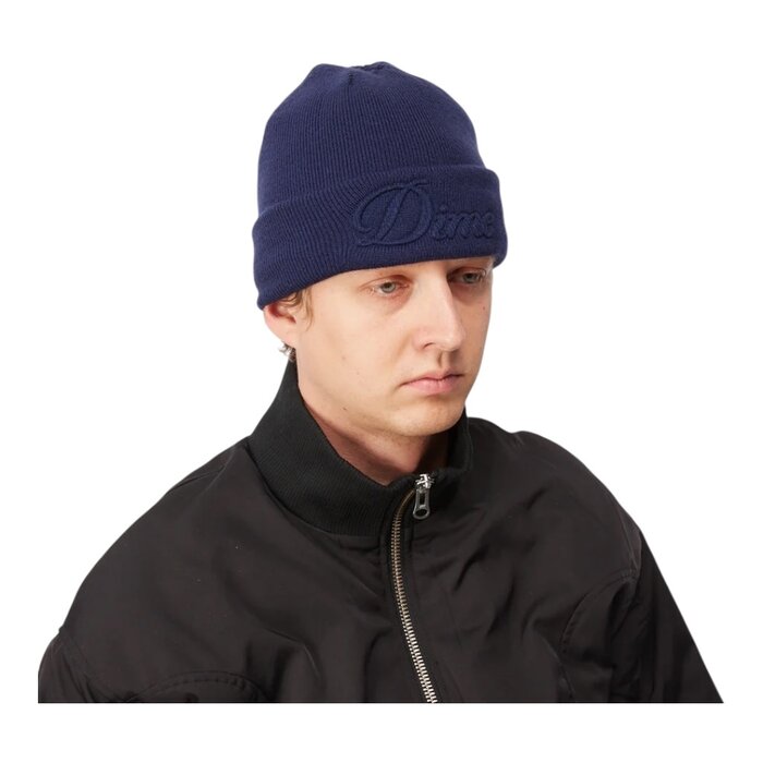 Dime Cursive Fold Beanie - Navy