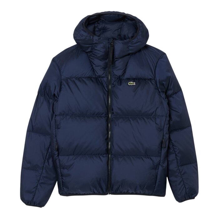 Lacoste Doudoune à Capuche Courte Déperlante - Bleu Marine