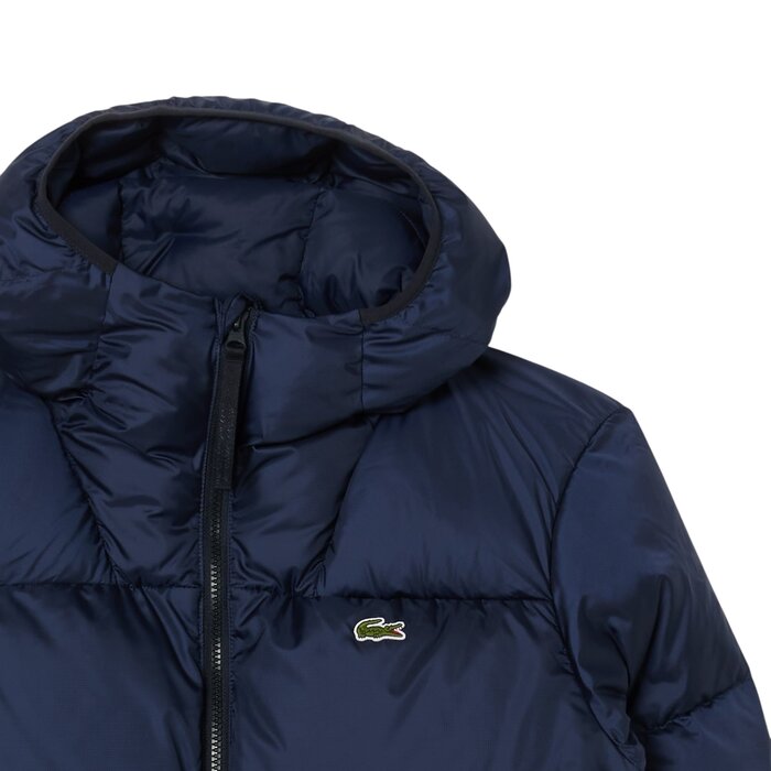 Lacoste Doudoune à Capuche Courte Déperlante - Bleu Marine