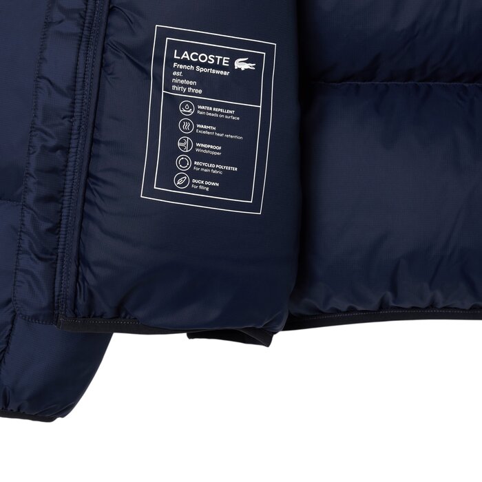 Lacoste Doudoune à Capuche Courte Déperlante - Bleu Marine
