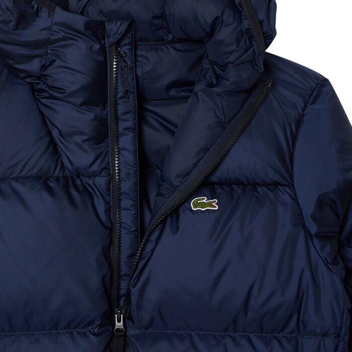Lacoste Doudoune à Capuche Courte Déperlante - Bleu Marine