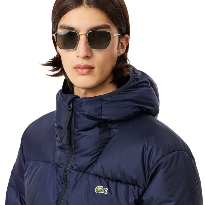 Lacoste Doudoune à Capuche Courte Déperlante - Bleu Marine