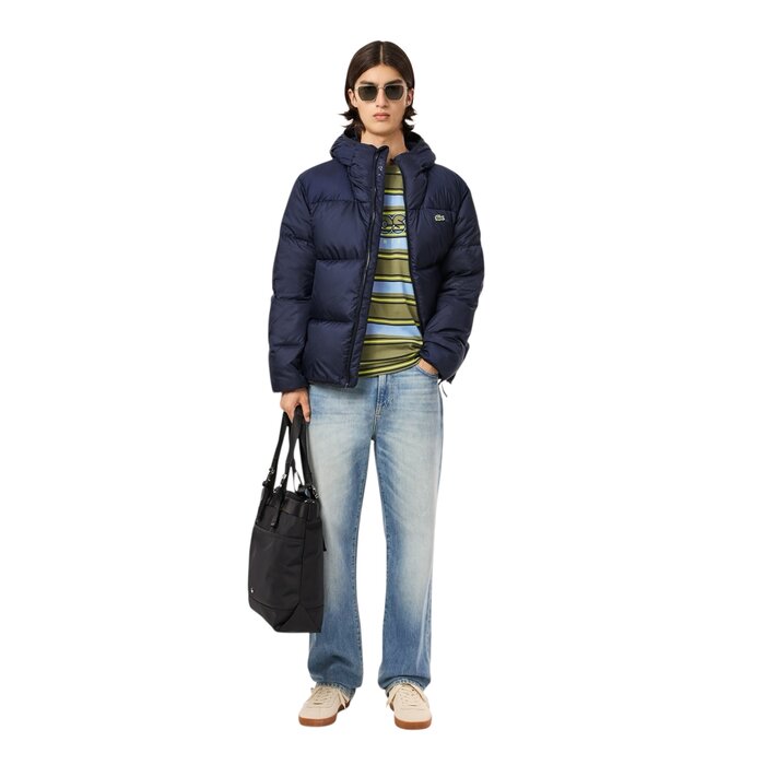Lacoste Doudoune à Capuche Courte Déperlante - Bleu Marine