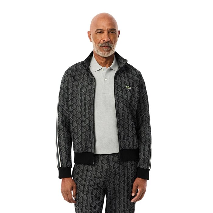 Lacoste Veste de survêtement zippée Paris jacquard -  Noir/Gris foncé