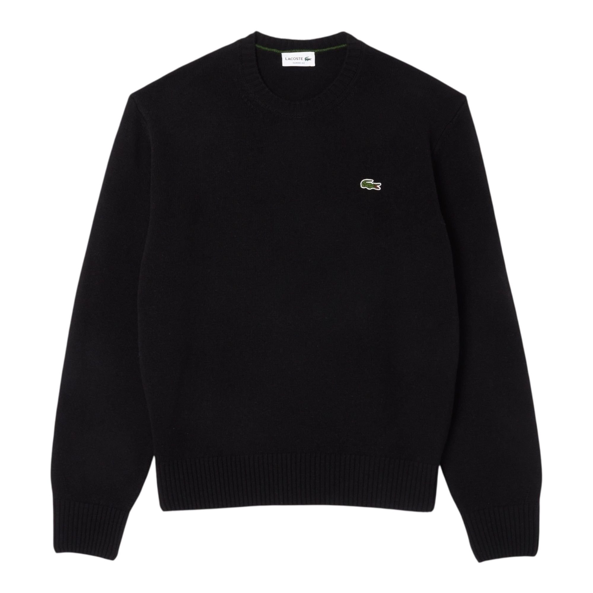 Lacoste Pull En Laine Cardée Col Rond - Noir