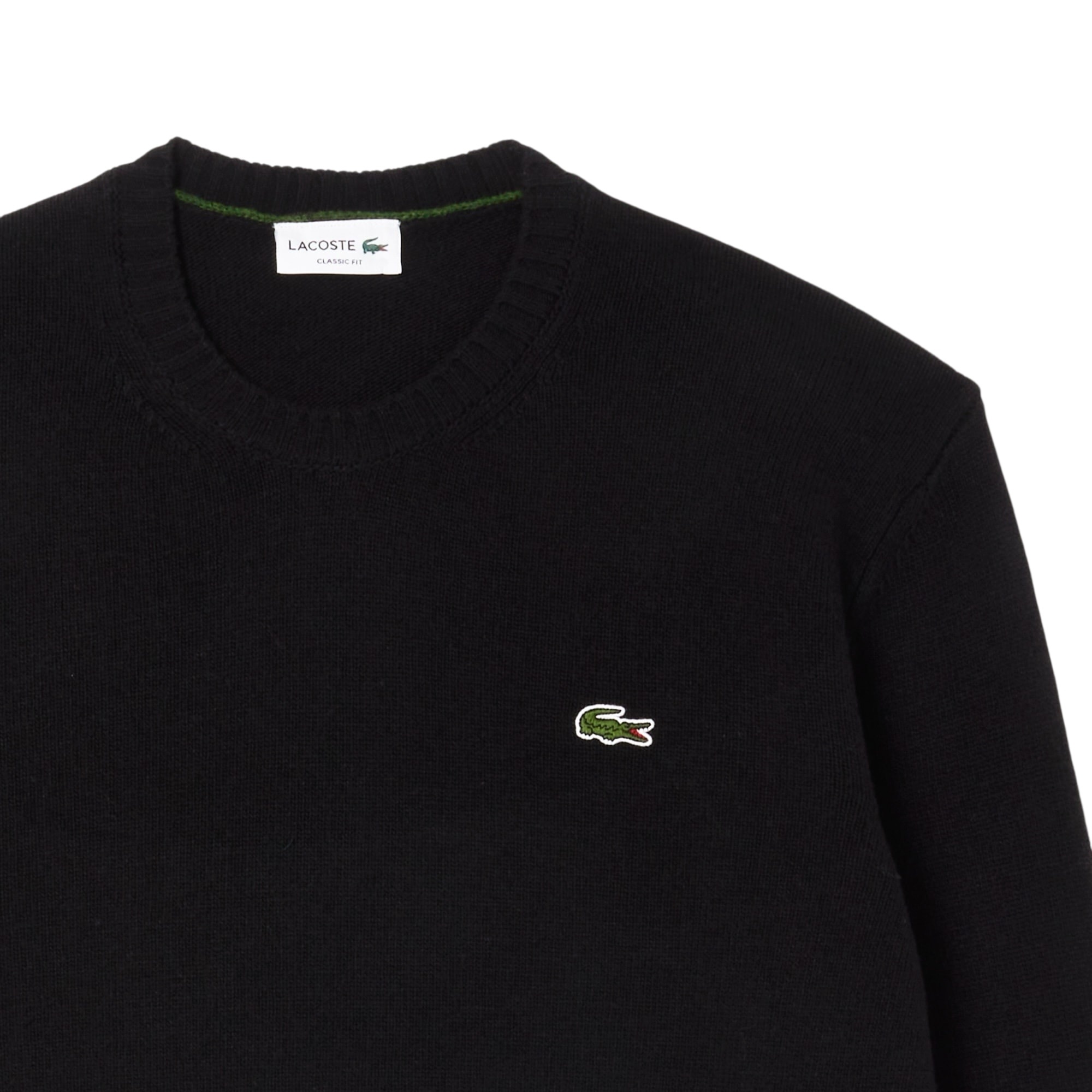 Lacoste Pull En Laine Cardée Col Rond - Noir
