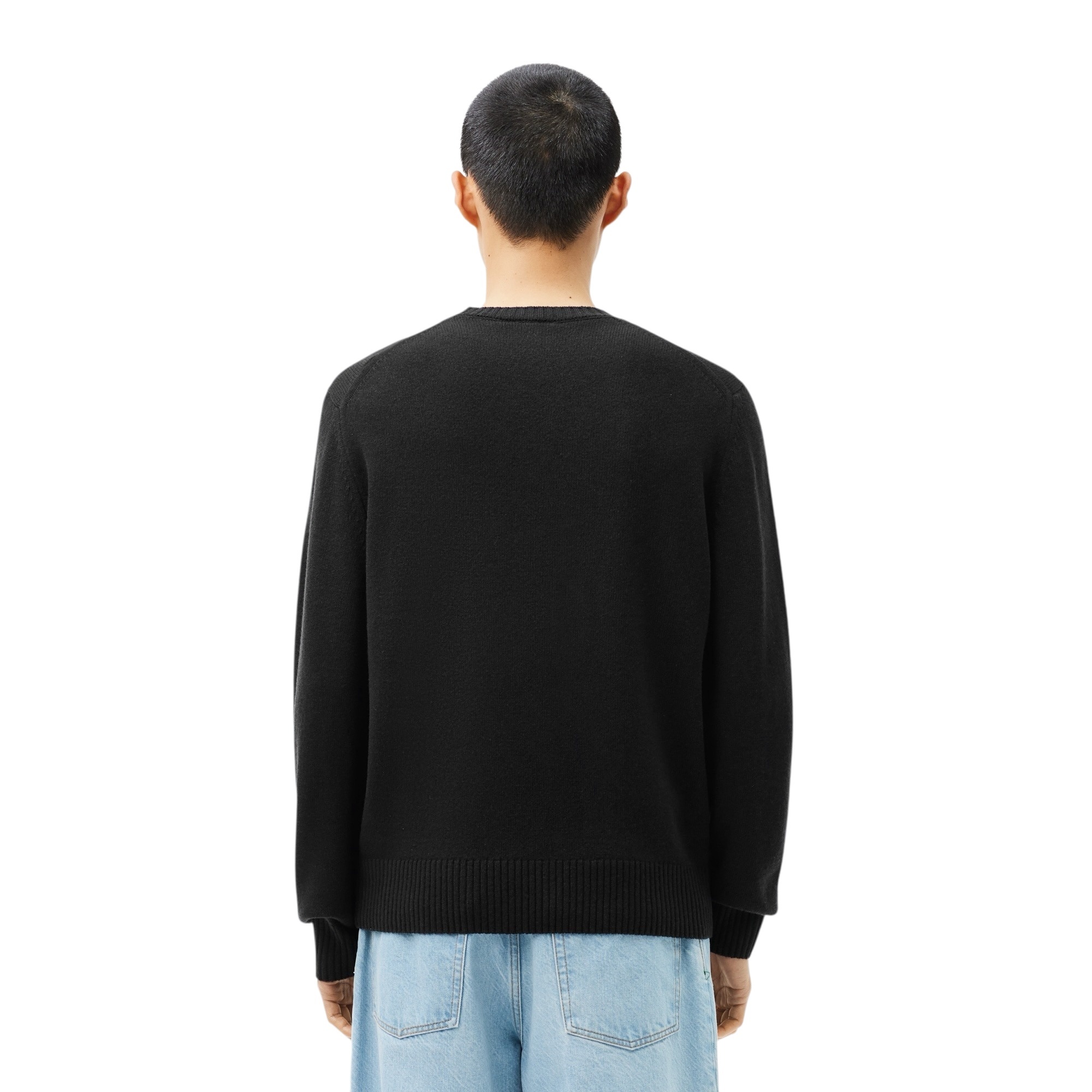 Lacoste Pull En Laine Cardée Col Rond - Noir