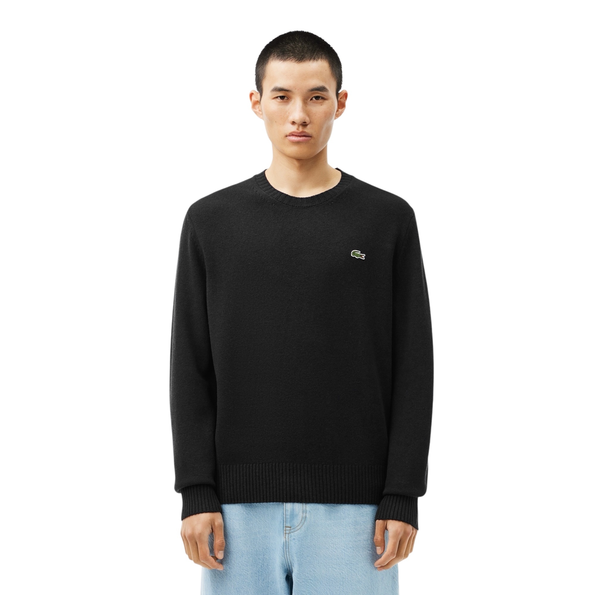 Lacoste Pull En Laine Cardée Col Rond - Noir
