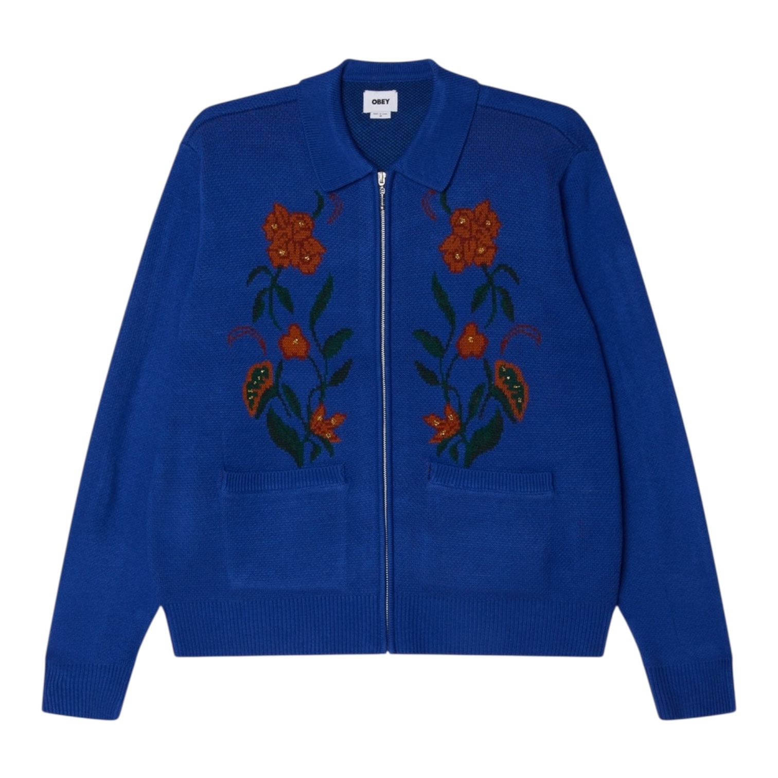 Obey Floral Zip Cardigan - Surf Blue