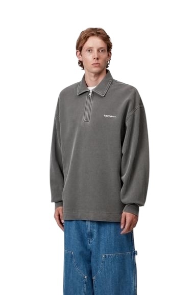 Carhartt WIP Piqué Script Sweat - Black/White Garment Dyed