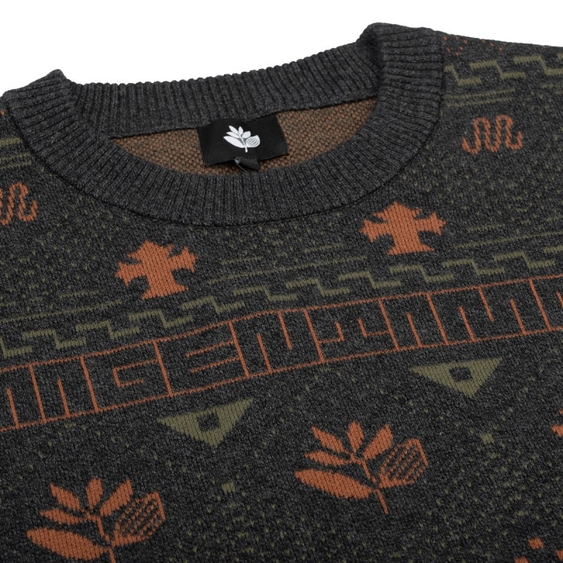 Magenta Aztec Knit Crewneck - Dark Heather