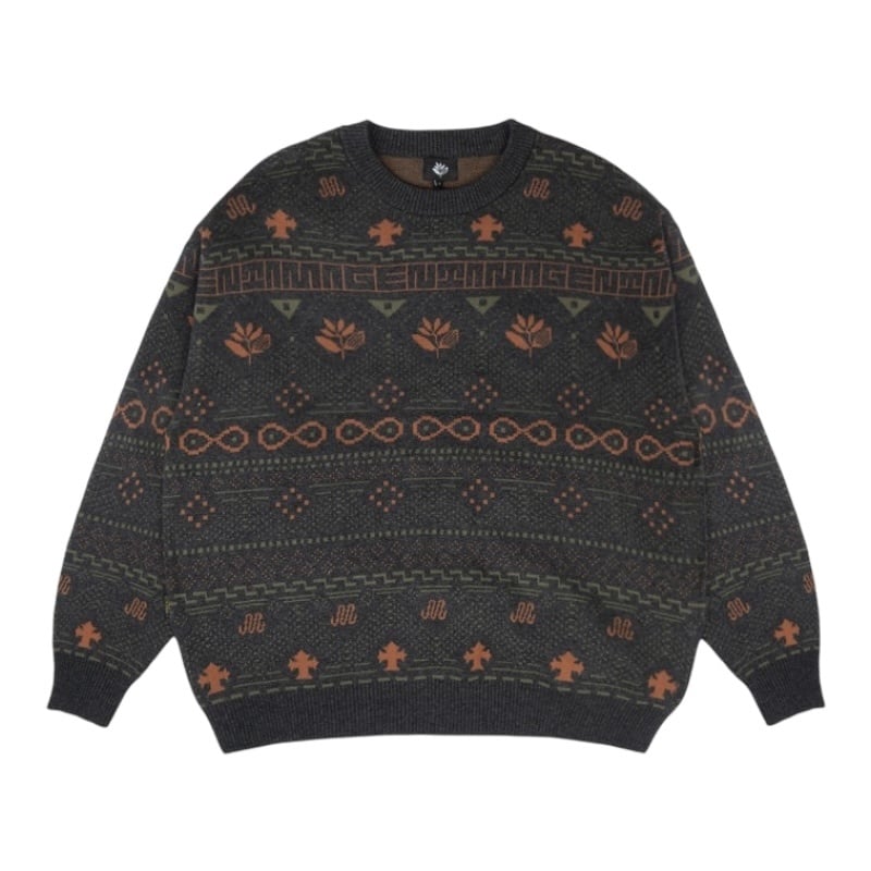 Magenta Aztec Knit Crewneck - Dark Heather