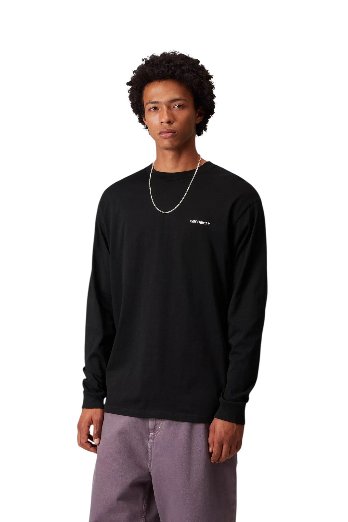 Carhartt WIP L/S Script Embroidery T-shirt - Black/White