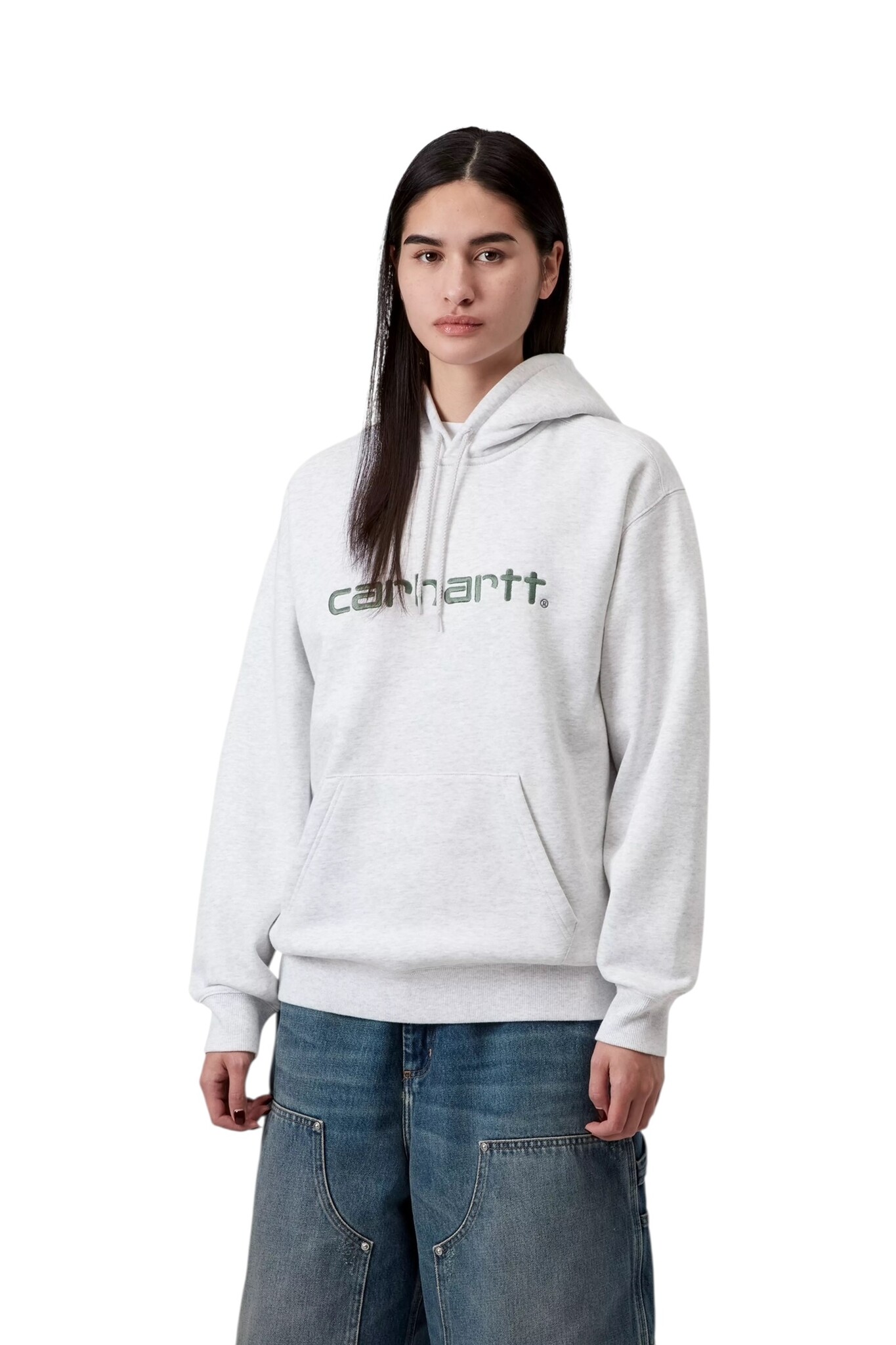Carhartt WIP W' Hooded Carhartt Sweat - Ash Heather/Velvet Green
