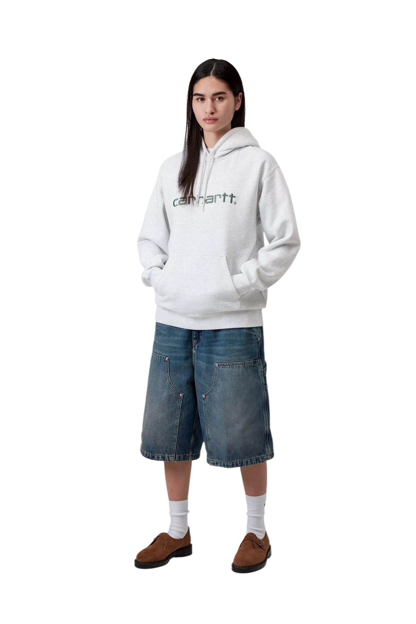 Carhartt WIP W' Hooded Carhartt Sweat - Ash Heather/Velvet Green