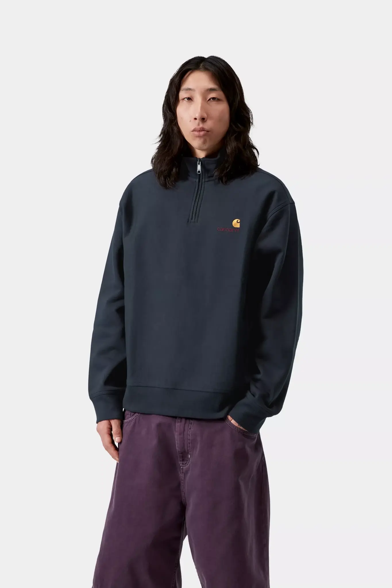 Carhartt WIP Half Zip American Script Sweat - Deep Night