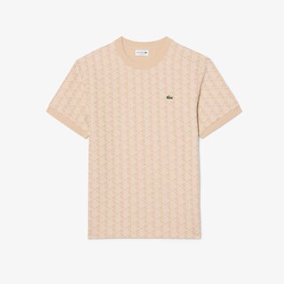 Lacoste T-shirt Jacquard Monogramme - Beige/Blanc