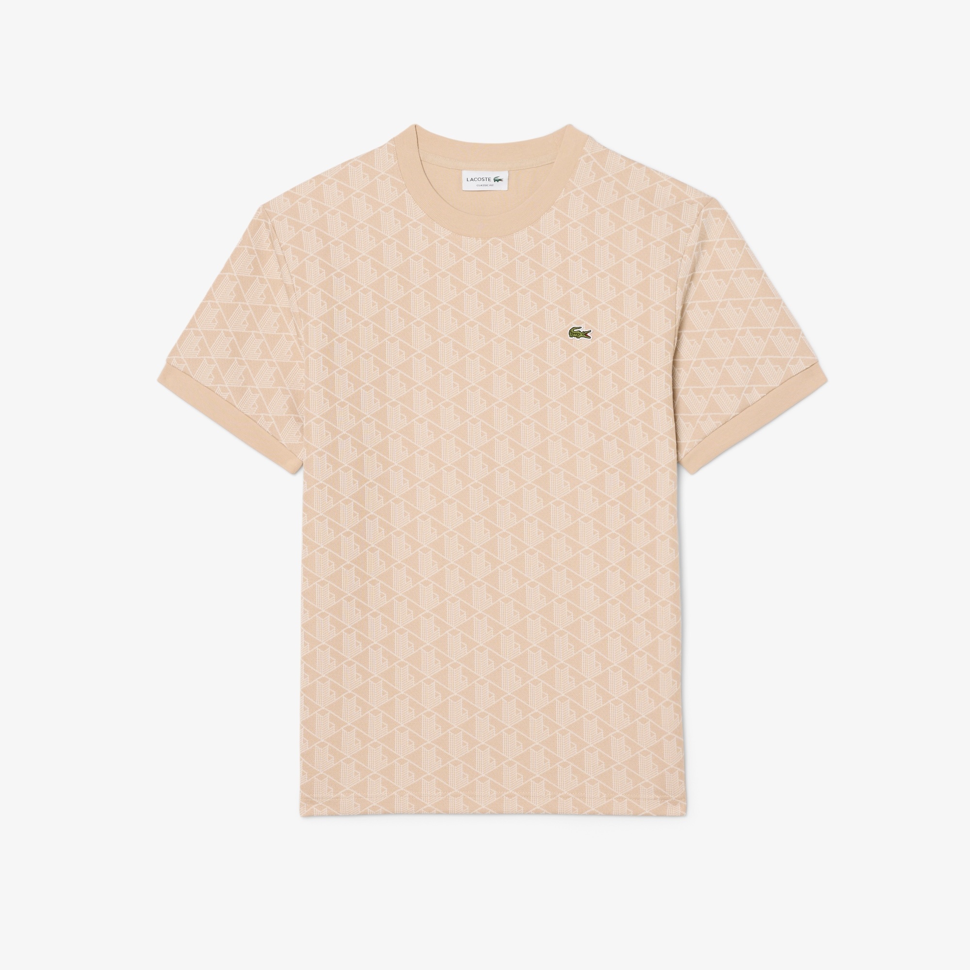 Lacoste T-shirt Jacquard Monogramme - Beige/Blanc