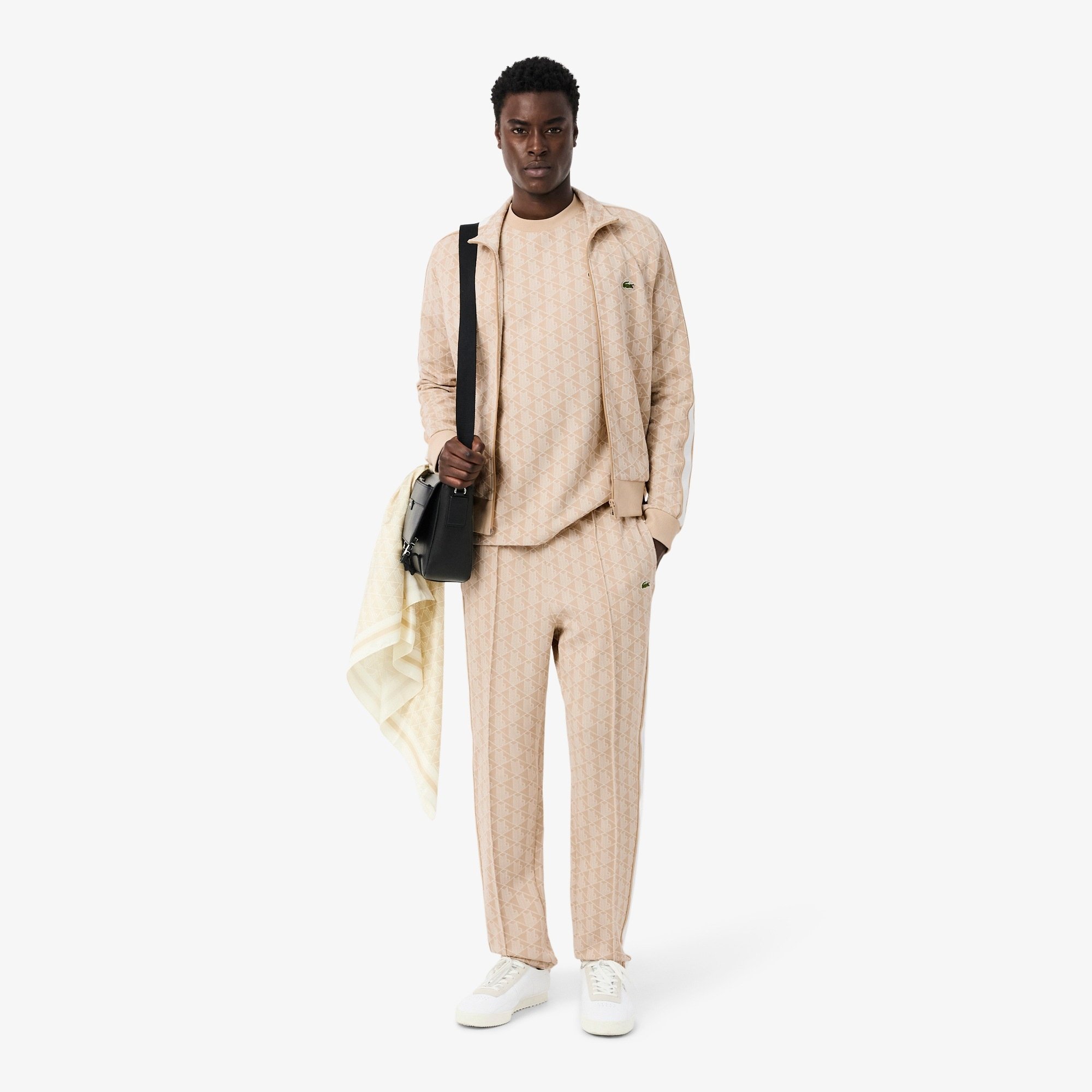 Lacoste T-shirt Jacquard Monogramme - Beige/Blanc