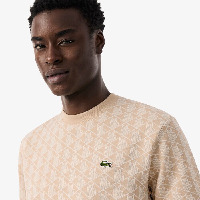 Lacoste T-shirt Jacquard Monogramme - Beige/Blanc